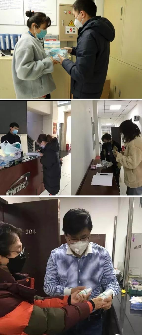 發(fā)放防護(hù)物資：口罩、手套、消毒液、洗手液